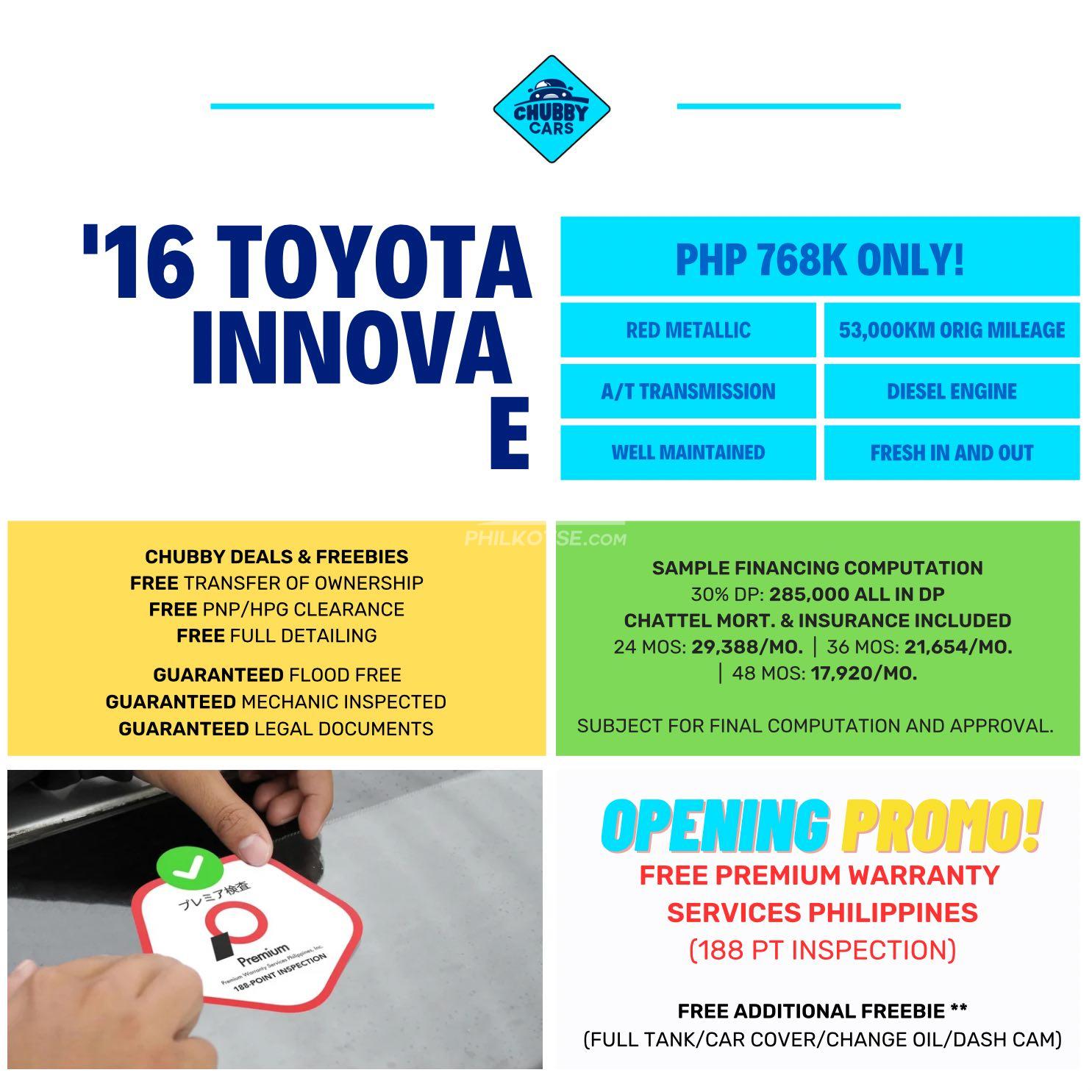 2016 Toyota Innova 2.8 E Diesel AT in Quezon City, Metro Manila
