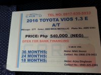 2016 Toyota Vios 1.3e for sale