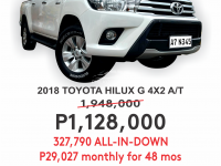 2018 Toyota Hilux  2.4 G DSL 4x2 A/T in Cainta, Rizal