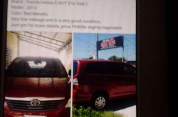 Toyota Innova E 2012 MT Red SUV For Sale 