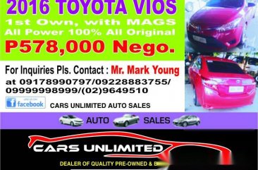 Well-kept Toyota Vios 2016 for sale