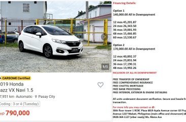 2017 Honda Jazz  1.5 V CVT in Pasay, Metro Manila